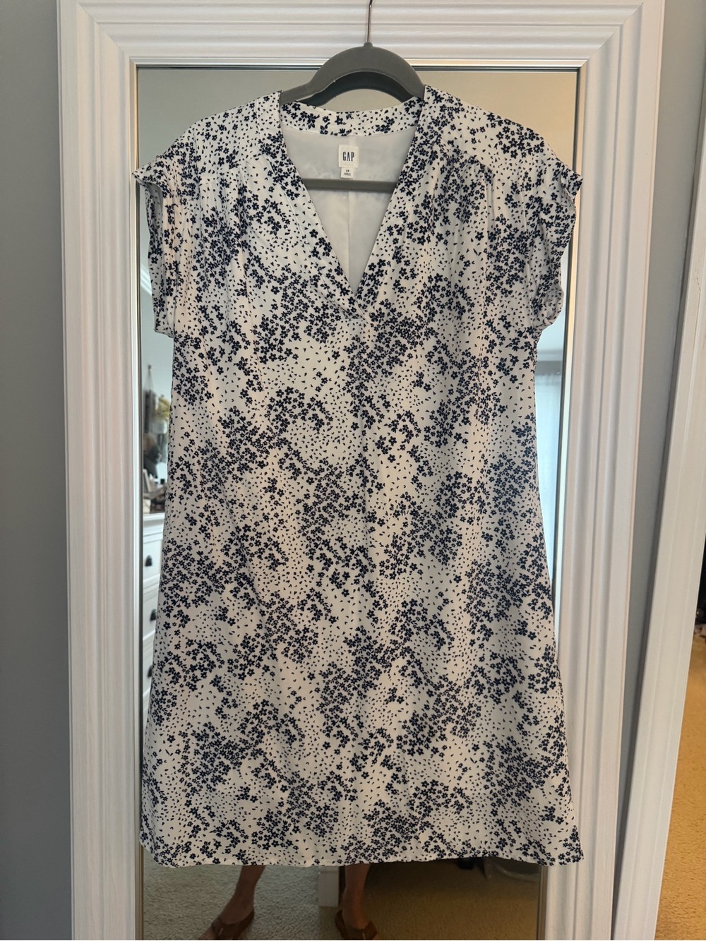GAP White Dress with Navy Floral Print